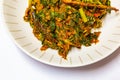 Nigeria, Yoruba cuisine; Close up a plate of Shawa Efo Riro