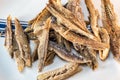 Nigeria, Yoruba cuisine; Cleaned deboned frozen Shawa fish, smoked dried herring or sardine Royalty Free Stock Photo