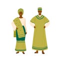 Nigerian couple in colorful traditional apparel vector flat illustration. Man and woman wearing national nigeria country