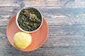 Nigerian Eba or Garri Served with Afang Soup for lunch