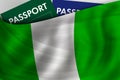 Nigerian flag background and passport of Nigeria. Citizenship, official legal immigration, visa, business and travel concept