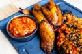 Nigerian Food: Delicious fried plantain with red chilli souce Royalty Free Stock Photo