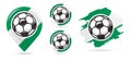 Nigerian football vector icons. Soccer goal. Set of football icons. Football map pointer. Football ball