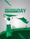 Nigerian Girl waving flag her hands. 1st october Happy Independence day celebration concept. can be used as poster or banner