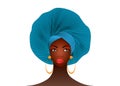 Nigerian Headtie, portrait African American woman wearing an ethnic Afro turban. Beauty black girl in Yoruba Wedding clothes hair