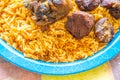 Nigerian Jollof Rice Servied with fried meat