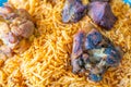 Nigerian Jollof Rice Servied with fried meat