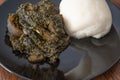 Nigerian Pounded Yam served with Afanag soup ready to eat