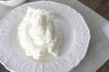 Nigerian Pounded yam on white plate ready to eat