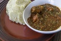 Nigerian Spicy Okro and Pepper stew served with Eba ready to eat