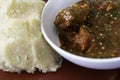 Nigerian Spicy Okro and Pepper stew served with Eba ready to eat