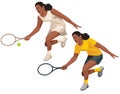 Nigerian women's tennis player in yellow sports uniform and white dress who hit the ball with a racket at a female