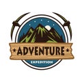 Night Adventure Mountain Climbing Logo Vector
