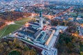 Night aerial drone view on Czestochowa and Jasna Gora monastery Royalty Free Stock Photo