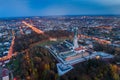 Night aerial drone view on Czestochowa and Jasna Gora monastery