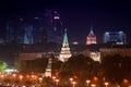 Night aerial panorama of illuminated Moscow Kremlin Towers Royalty Free Stock Photo