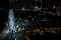 Night aerial panorama Miami Skyviews ferris wheel at Bayside Marketplace reflection in water Royalty Free Stock Photo