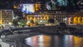 Night aerial panorama of Nice timelapse, France. Lighted Old Town little streets and waterfront Royalty Free Stock Photo