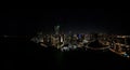 Night aerial panorama waterfront city Miami Brickell