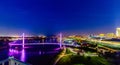 Night aerial scene of Bob Kerrey bridge Omaha Nebraska USA