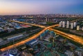 Night aerial shot of city suburbs Royalty Free Stock Photo