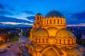 Night aerial view of Alexander Nevski cathedral in Sofia, Bulgaria Royalty Free Stock Photo