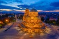 Night aerial view of Alexander Nevski cathedral in Sofia, Bulgaria Royalty Free Stock Photo