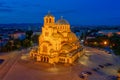 Night aerial view of Alexander Nevski cathedral in Sofia, Bulgaria Royalty Free Stock Photo