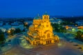 Night aerial view of Alexander Nevski cathedral in Sofia, Bulgaria Royalty Free Stock Photo