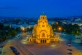 Night aerial view of Alexander Nevski cathedral in Sofia, Bulgaria Royalty Free Stock Photo