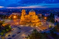 Night aerial view of Alexander Nevski cathedral in Sofia, Bulgaria