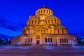 Night aerial view of Alexander Nevski cathedral in Sofia, Bulgaria Royalty Free Stock Photo