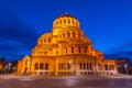 Night aerial view of Alexander Nevski cathedral in Sofia, Bulgaria Royalty Free Stock Photo