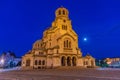 Night aerial view of Alexander Nevski cathedral in Sofia, Bulgaria Royalty Free Stock Photo