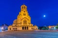 Night aerial view of Alexander Nevski cathedral in Sofia, Bulgaria Royalty Free Stock Photo