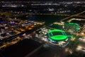 Night aerial view of the beautiful downtown cityscape, Oklahoma City Paycom center. Royalty Free Stock Photo