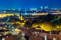 Night aerial view of cityscape of Prague, Czech Republic