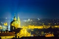 Night aerial view of cityscape and St. Nicholas Church in Prague, Czech Republic Royalty Free Stock Photo