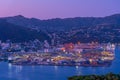 Night aerial view of container port in Wellington, New Zealand Royalty Free Stock Photo