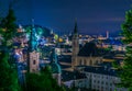 Night aerial view of the Dom zu Salzburg cathedral in Austria....IMAGE Royalty Free Stock Photo