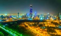 Night aerial view of the downtown Kuwait dominated by the liberation tower....IMAGE Royalty Free Stock Photo