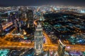 Night aerial view of Dubai from the top of Burj Khalifa Tower in Dubai, United Arab Emirates, the tallest building in the world