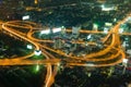 Night aerial view Highway overpass intersection city Royalty Free Stock Photo