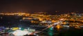 night aerial view of illuminated gibraltar, its airport, la linea de la concepcion town in spain and algeciras bay Royalty Free Stock Photo