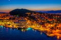 Night aerial view of Marjan hill in Split, Croatia