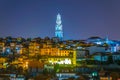 night aerial view of porto dominated by torre dos clerigos tower, Portugal Royalty Free Stock Photo