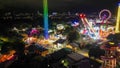 Night aerial view of Prater Amusement Park in Vienna from drone Royalty Free Stock Photo