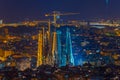 Night aerial view of Sagrada Familia cathedral in Barcelona, Spain Royalty Free Stock Photo