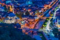 Night aerial view of Sinan Pasha mosque in Prizren, Kosovo