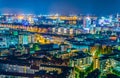 Night aerial view of the Speicherstadt warehouse district and the elbphilharmonie building in Hamburg, Germany Royalty Free Stock Photo